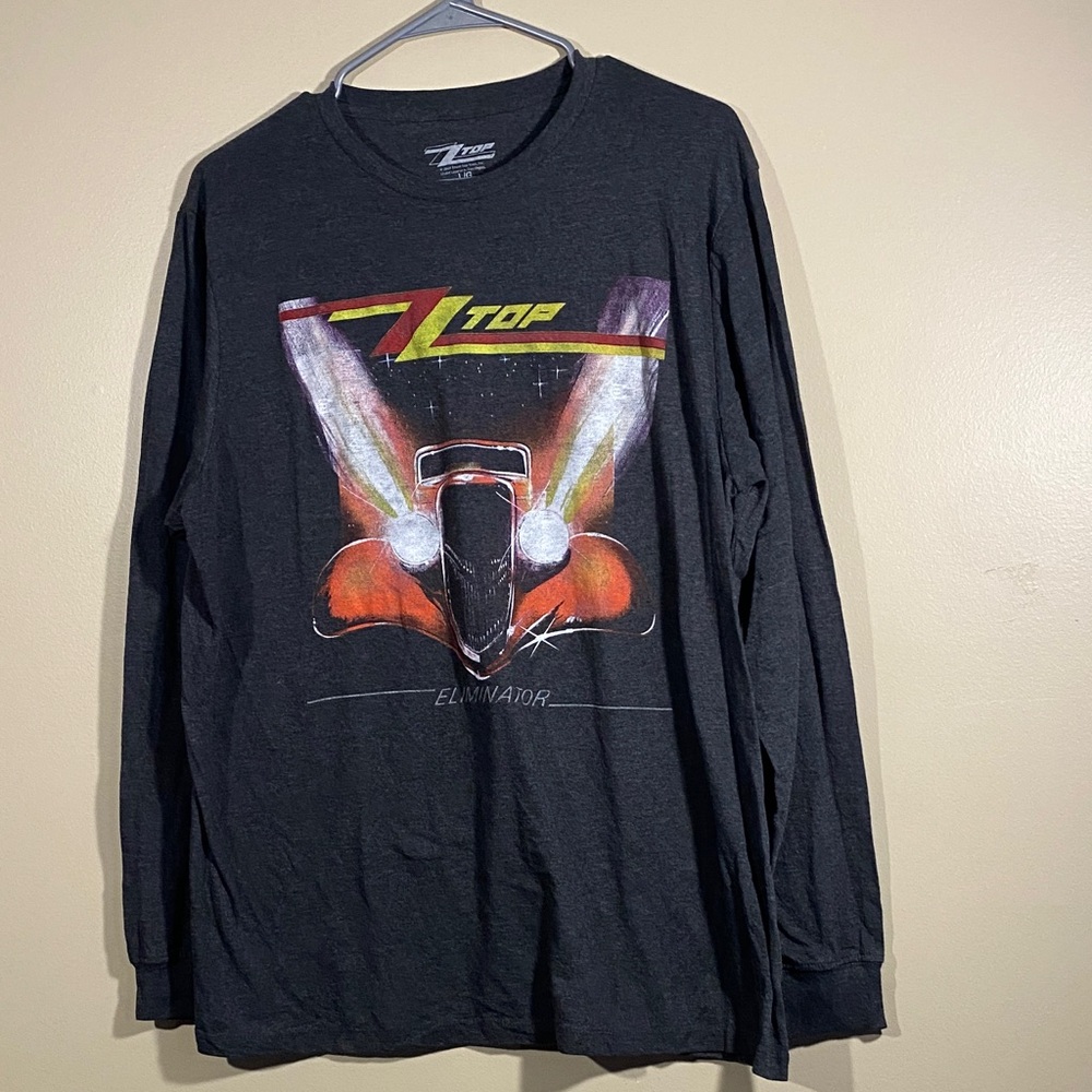 ZZ Top Eliminator Black Graphic Guitar Car Retro Long Sleeve Tee Rock L